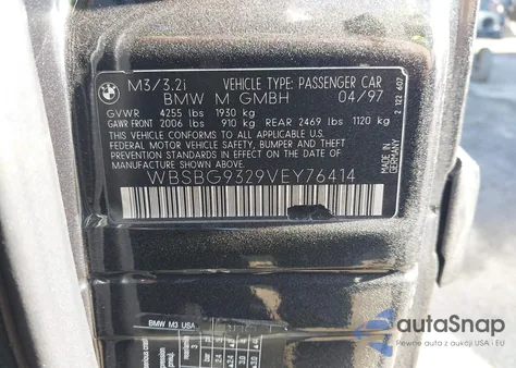 1997 BMW M3 z USA, uszkodzony, nr VIN WBSBG9329VEY76414